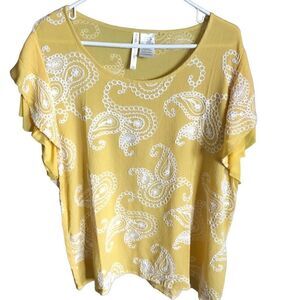 Forgotten Grace top blouse Size 1X yellow embroidered short sleeve New with tags